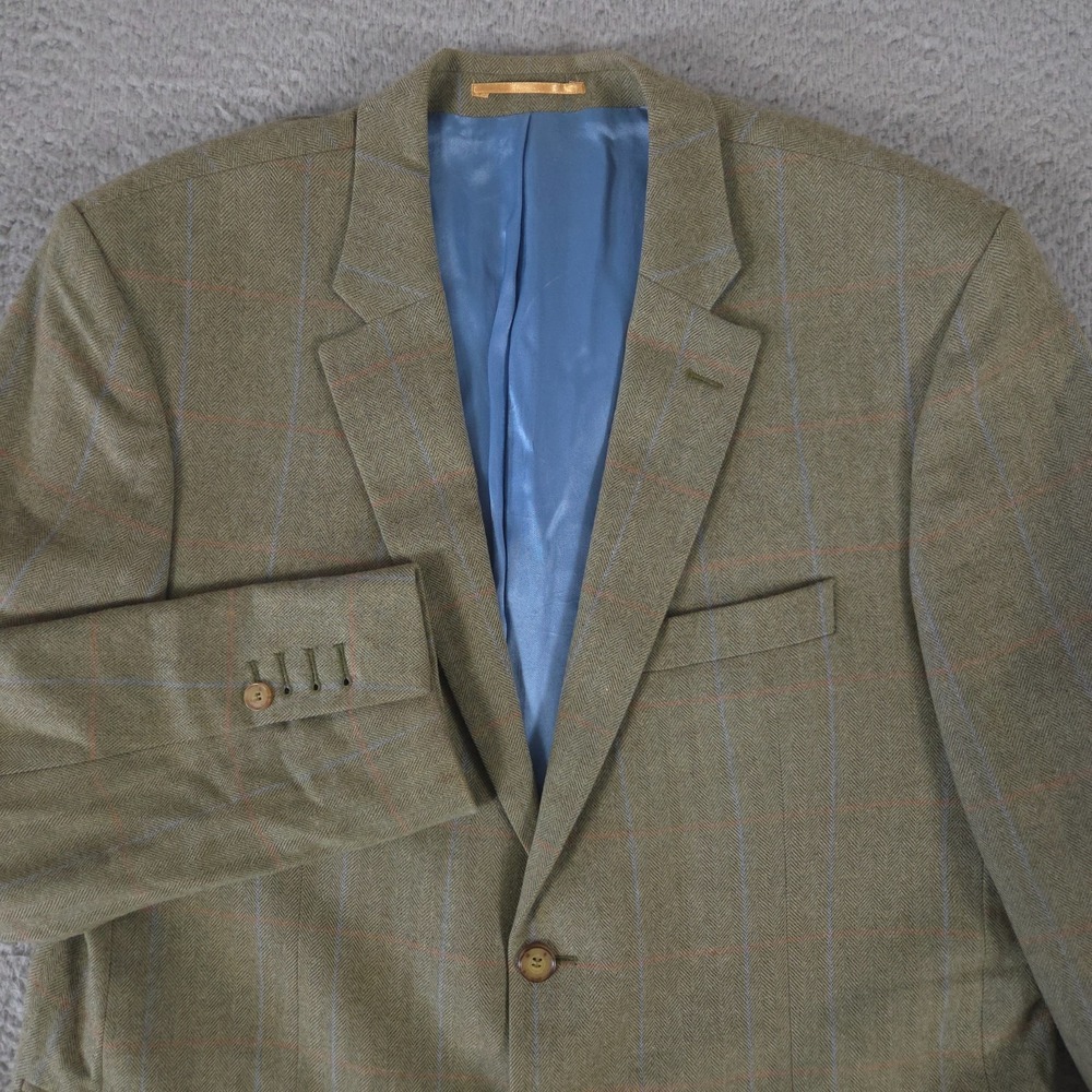 Harvie & Hudson Sport Coat Men 44R Windowpane Surgeon Cuff Reid & Taylor Stretch